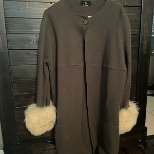 Nicole Summers Sweater Coat with Fur Sleeves
